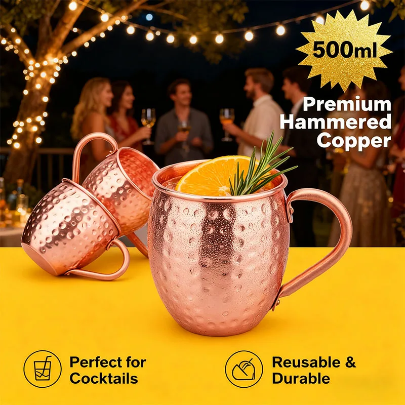 500ml 100% Copper Cups Pure Solid  Moscow Mule PURE Copper Mugs-Shaped 18oz Cocktail Cups Beer Milk Mug Drinkware