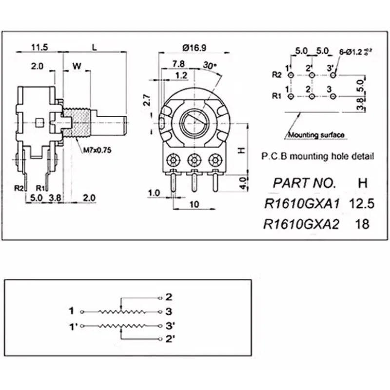 Duplex potentiometer WH148 Adjustable B1K B2K B5K B10K B20K B50K B100K B250K B500K B1M handle 15mm 20mm DIP-6 5PCS