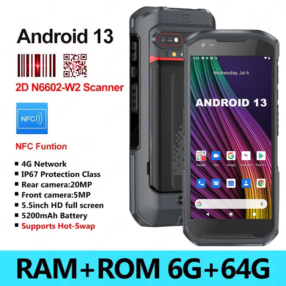 Android Barcode Scanner Rugged Handheld PDA 1D 2D Code Scanner 5.5 inch Waterproof IP66 Mobile Data Terminal Wifi GPS 4G LTE
