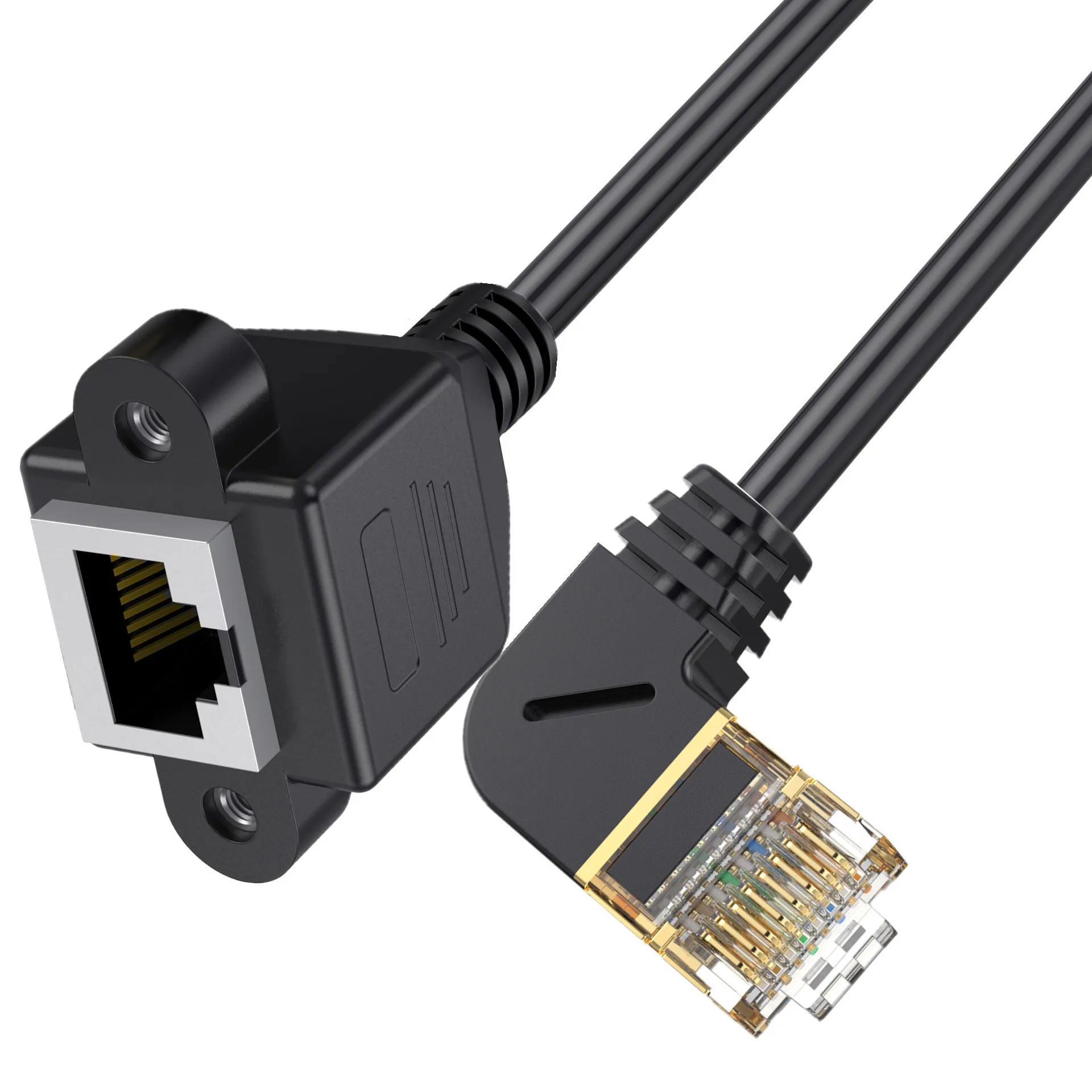 90 درجة زاوية CAT8 8Pin RJ45 40Gbps RJ 45 إيثرنت شبكة تمديد كابل ذكر إلى أنثى لأجهزة الكمبيوتر المحمول جهاز التوجيه الكمبيوتر الحبل