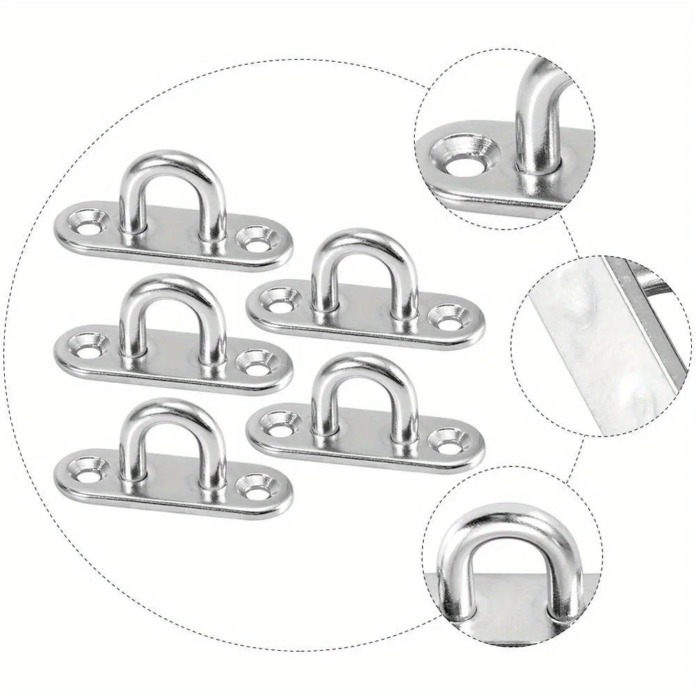 4Pcs Ceiling Hook Hardware Stainless Steel Eye Plate Oblong Pad Eye Plate Metal Staple Ring Hook Hardware for Home