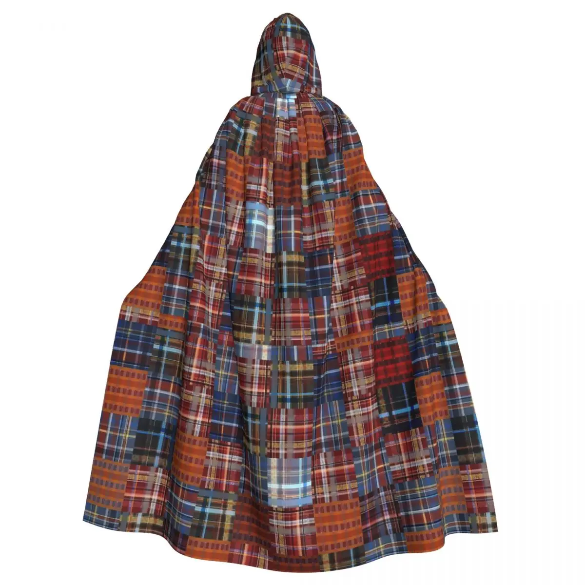 Muli Plaid Tile Red Blue Orange Modern Goth Hooded Cloak Halloween Party Cosplay Woman Men Adult Long Witchcraft Robe Hood