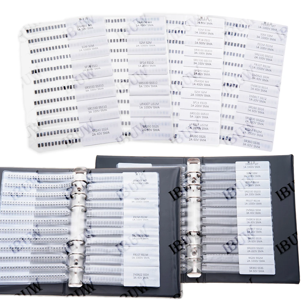 Kit de Surtido de Diodos Rectificadores de 24 Valores, Muestras de Diodos SMD y SMA, 33 Valores de Diodos Schottky M1 M4 M7 SS12 SS14 SS16 SS110 SS210