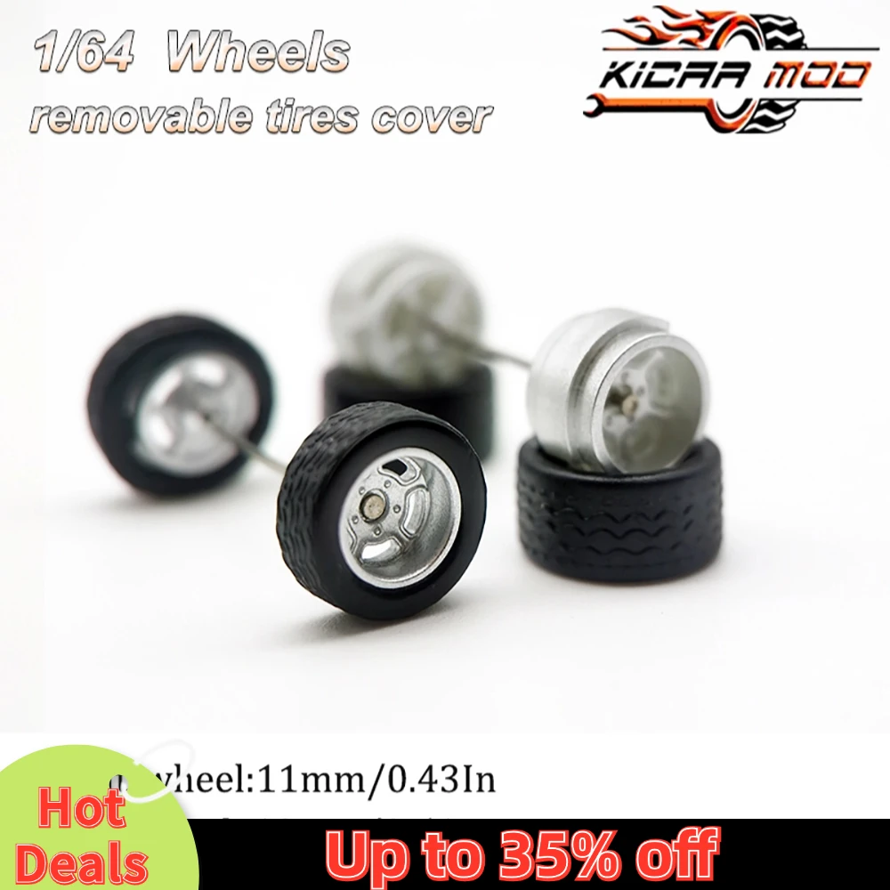 1/64 Model Car Wheels with Rubber Detachable Tires Five Spoke 2 Refitting Parts for Hot Wheels Matchbox D:11mm+13mm 1 Set