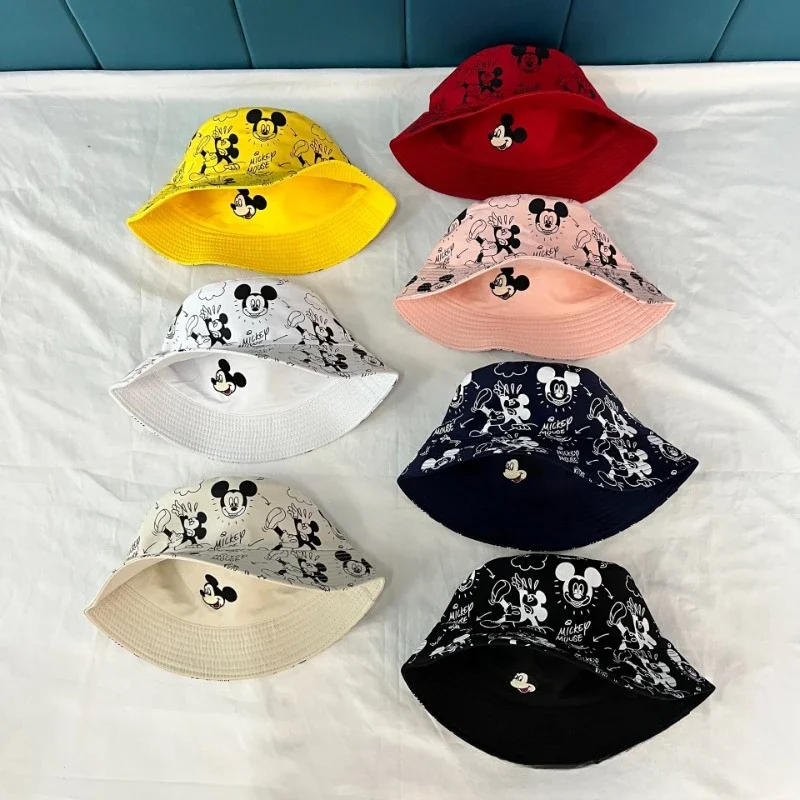 Disney Mickey Mouse Bucket Hat Cartoon Cute Reversible Printed Fisherman's Hat Y2K Outdoors Fashion Sunscreen Fisherman Caps