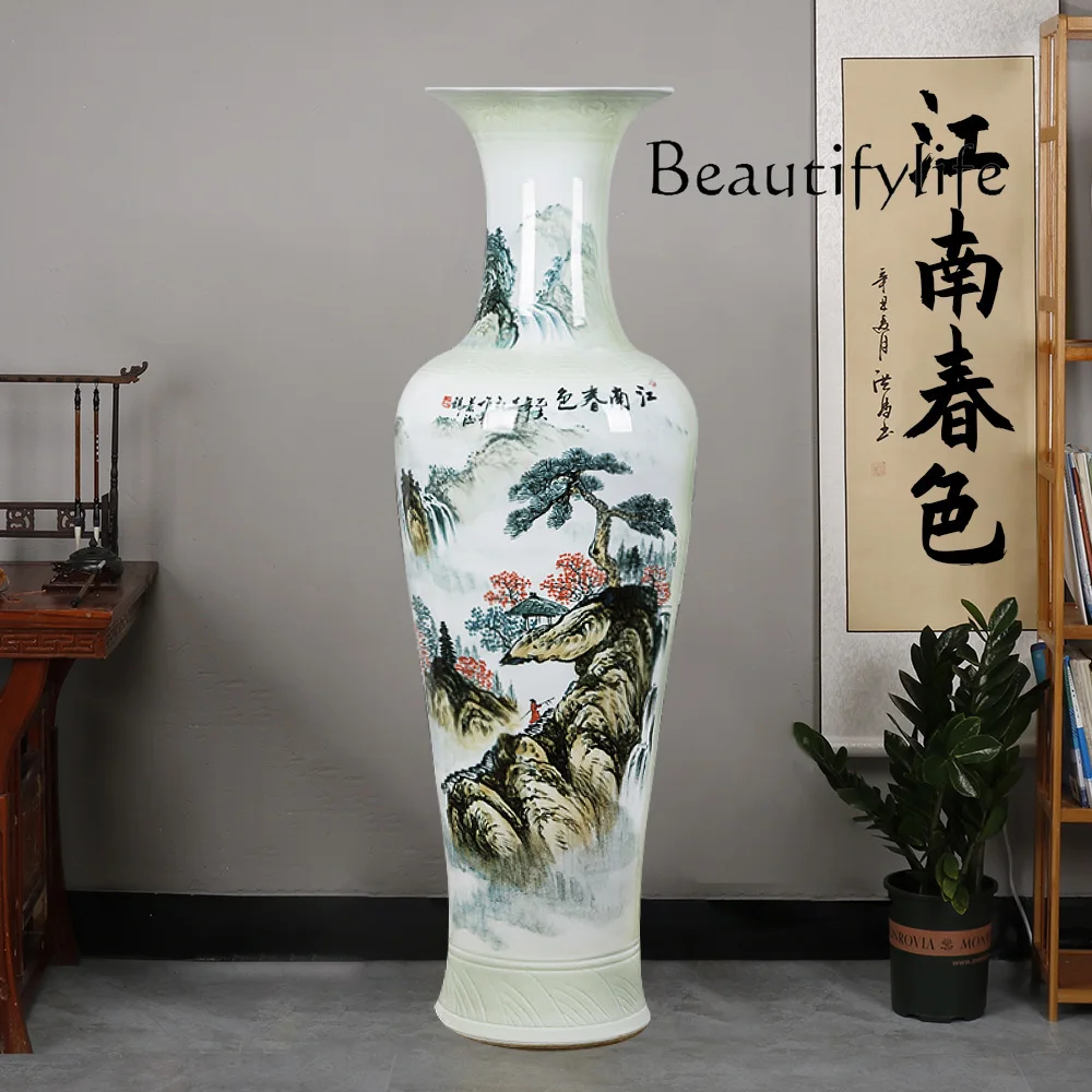 Hand Painted Ceramic Floor Large Vase Hongyun Picture Living Room Home New House Decoration Chinese Style Decoration