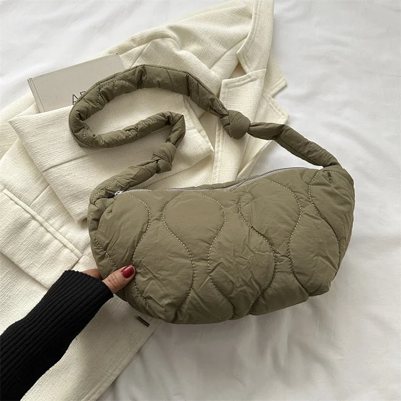 

Teenage Girls Soft Pillow Quilted Crossbody Bag Trendy Solid Color Shoulder Shopper Simple Design for Women