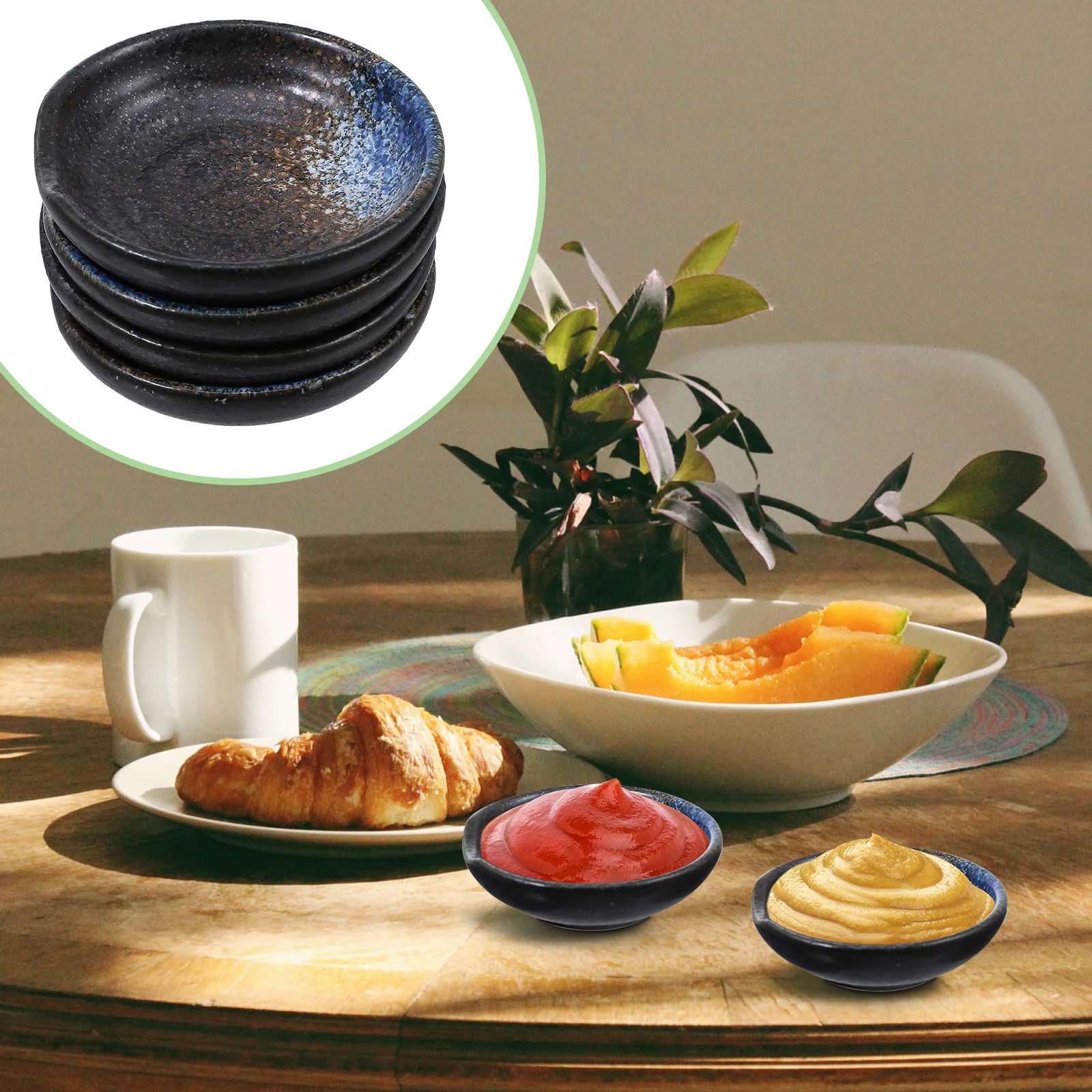 

4Pcs Ceramic Sauce Dishes Set Round Seasoning Bowls for Dipping Soy Sauce Bbq Ketchup Butter Mayonnaise Appetizers Desserts Side