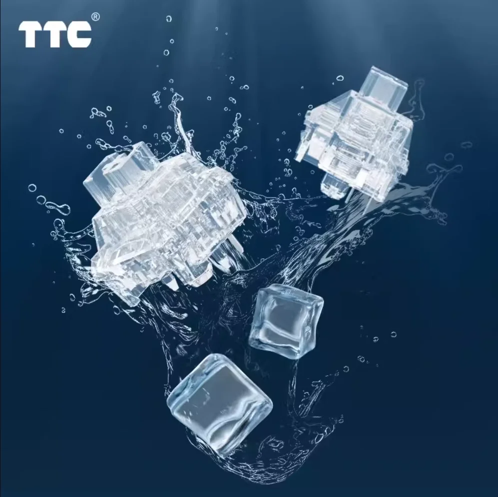 TTC Ice Linear Switch 45gf Actuation 1.6mm Trigger Travel 100M Keystroke Life Crystal Clear Transparent Housing RGB Backlit