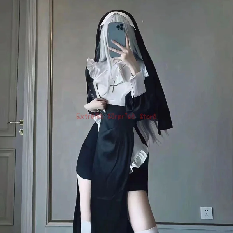 Nuevo 2025 Anime XS-3XL Cosplay de gran tamaño Chowbie disfraz de monjas Sexy uniforme vestido negro disfraces de Halloween para mujeres ★ ★ ★   jj.