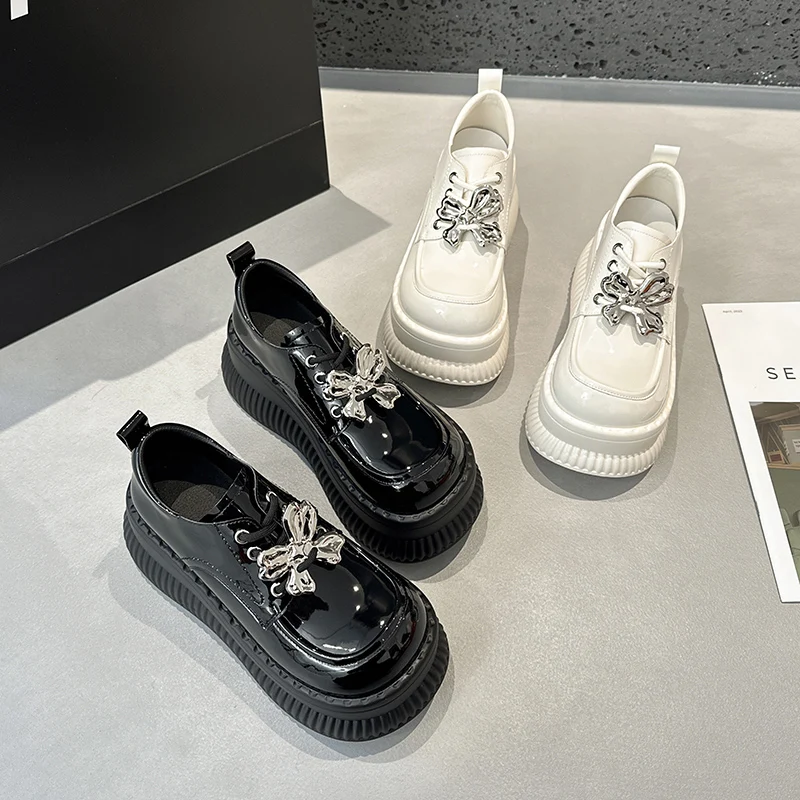 AUTUSPIN bardzo wysokie damskie mokasyny na platformie koronka na co dzień płaskie buty damskie skóra z mikrofibry oksfordy Zapatillas Mujer