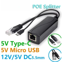 HKBTM POE Splitter 48V do 5V 12V Micro USB tpye-C BarrelJack Zasilacz dla Huawei dla Hikvision dla Bobcat dla Raspberry Pi