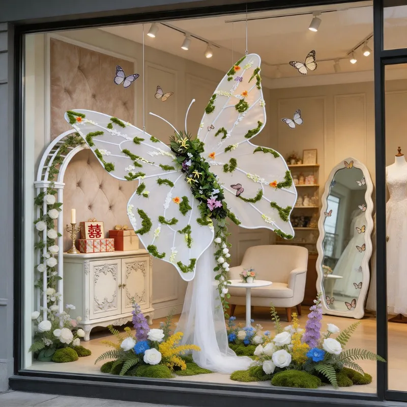 Butterfly silk flower landscaping proposal decoration restaurant clock in giant beauty, window autumn