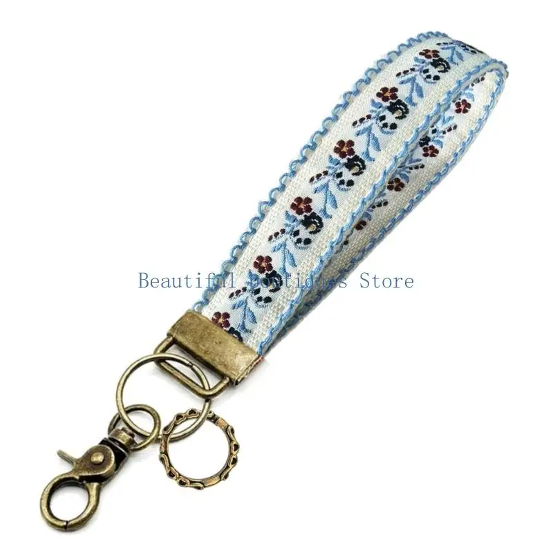 U4LF Double Layer Embroidery Fabric Keyring Wristband with Utility Label Embroidered Key Accessory for Commuters Daily Use