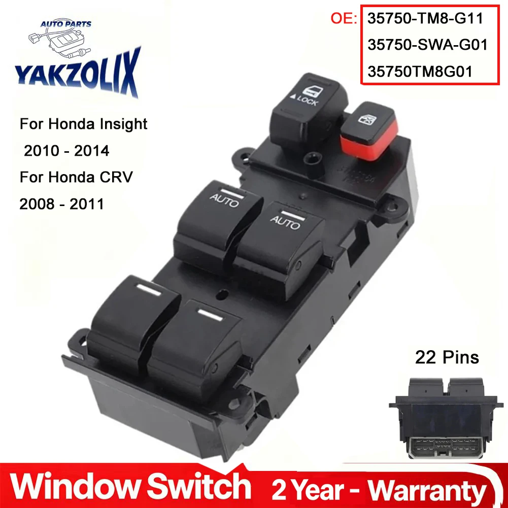 35750-TM8-G11 35750-SWA-G01 35750TM8G01 pour Honda Insight CR-V 2008 - 2014 Bouton de commande de lève-vitre électrique côté conducteur