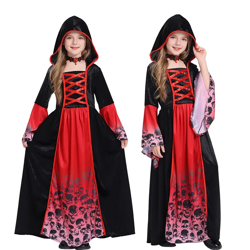 

Halloween Vampires Cosplay Costume Girls Dress Red Holiday Party Long Dress Queen Role Costume Ball Stage Performance Clothes