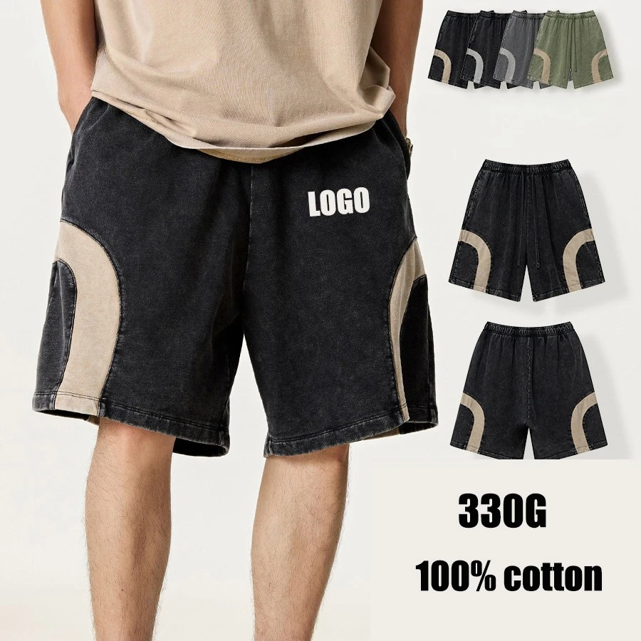 

Мужские летние контрастные шорты в европейском и американском стиле хип-хоп с индивидуальным логотипом, свободные прямые брюки с пятью точками