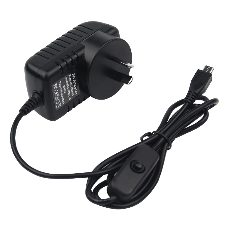 DC 5V 3A Supply 5V 3A Power EU US UK AU Plug Switch Button Micro USB Power Charger Adapter For Raspberry Pi 3