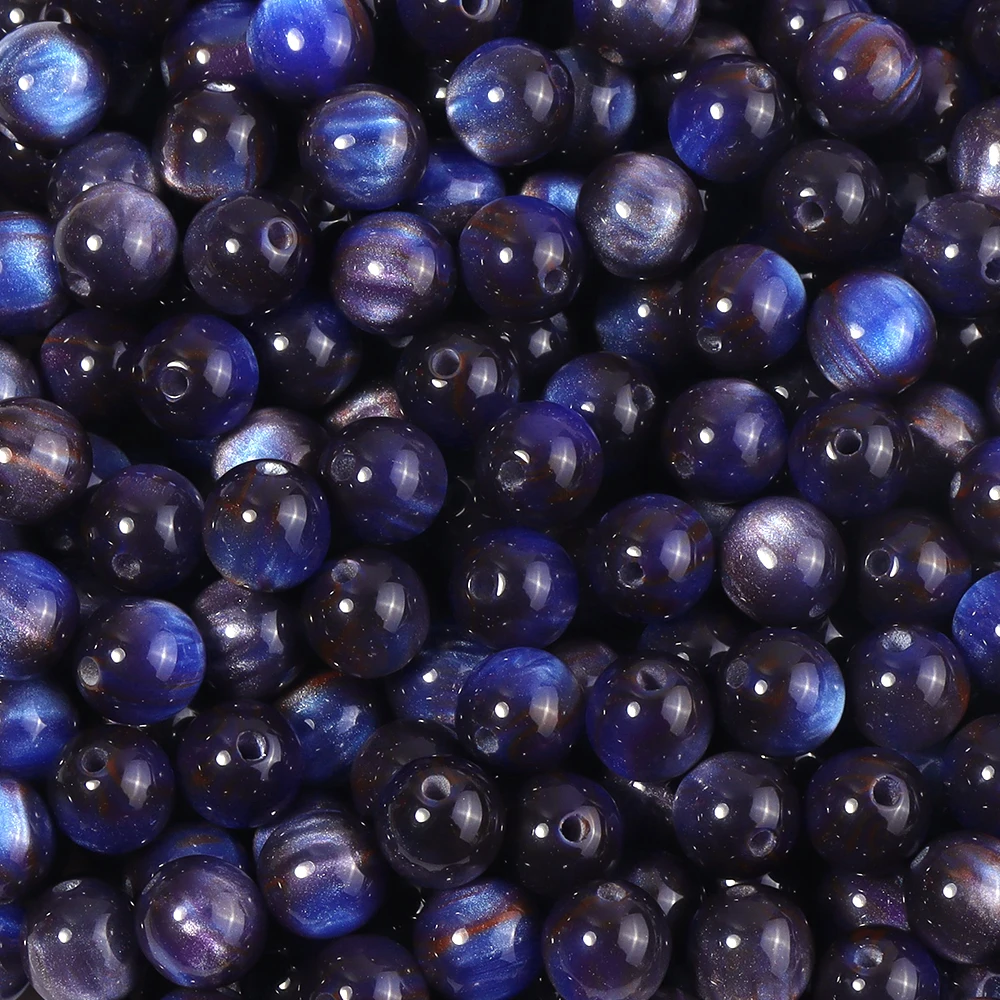 50 Stück 8mm Dunkle Farbe Imitation Katzenauge Harzperlen Glitzer Sternenhimmel Runde Lose Perlen für Schmuckherstellung DIY Armbänder Halskette – Detail 12