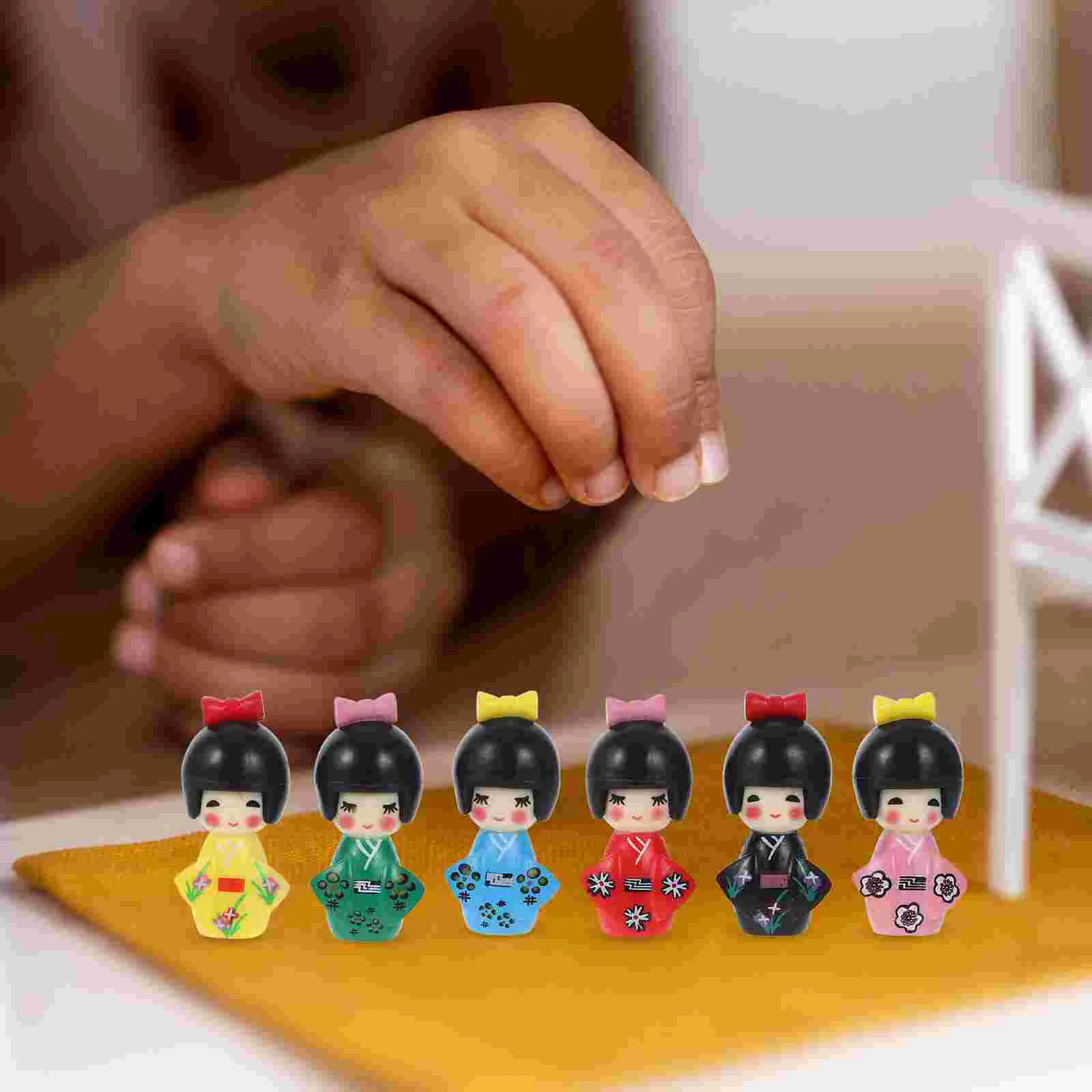 6 Pcs Kimono Ornaments Girl Dolls for Girls Dollhouse Folk Pvc Figurine Japanese Creative