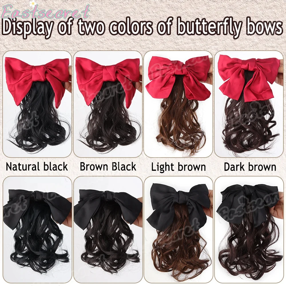 EAST Synthetic children's wig Black and red bow Curly hair Wavy hair clip Ponytail clip Hair accessory Spring clip style