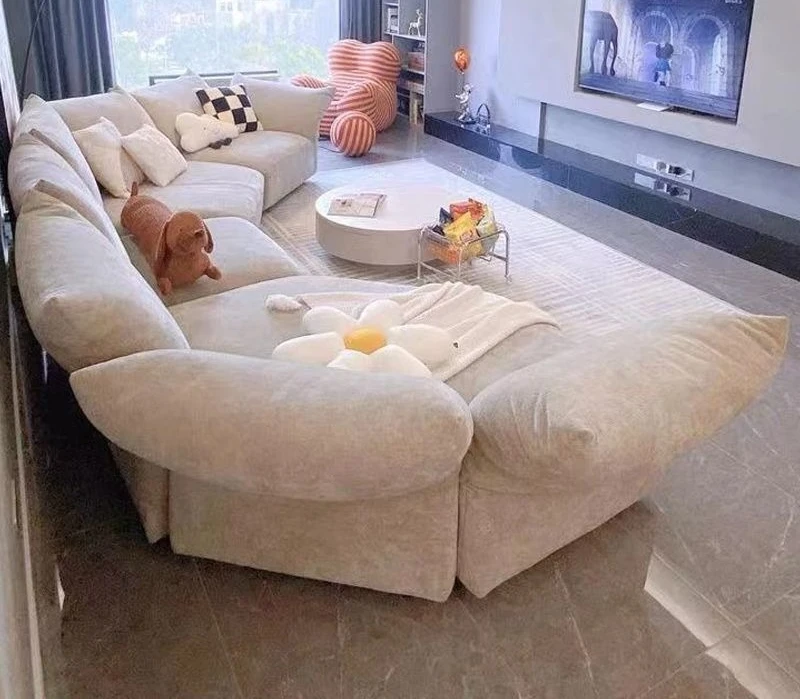 Fabric cream style, large living room, creative special-shaped corner, Italian sofa