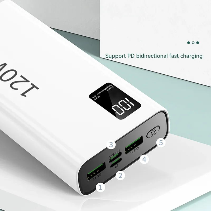 120W Carregamento super rápido 50000 mAh Power Bank 100% capacidade suficiente para fonte de alimentação móvel para vários telefones celulares