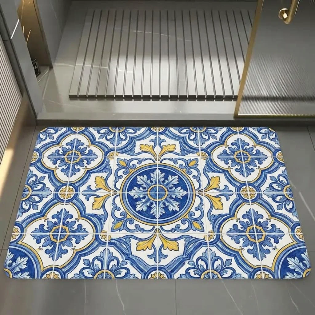 Square Bathroom Rug Mat, Diatomaceous Earth Water Absorbing Bath Mat with Rubber Base for Toilet and Entryway