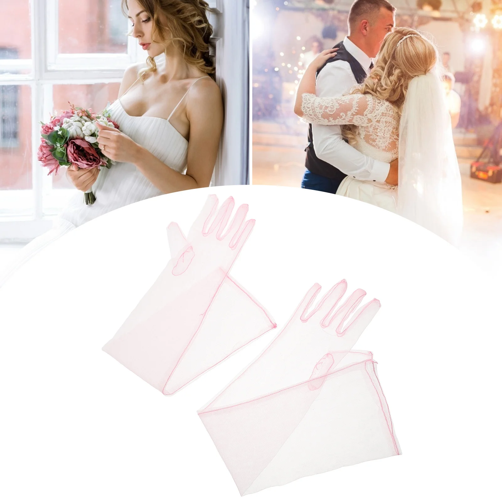 1 زوج المرأة شير تول قفازات طويلة شبه شفافة الزفاف الزفاف طول الكوع الوردي أنيقة قفازات شبكية للعرائس مساء #5