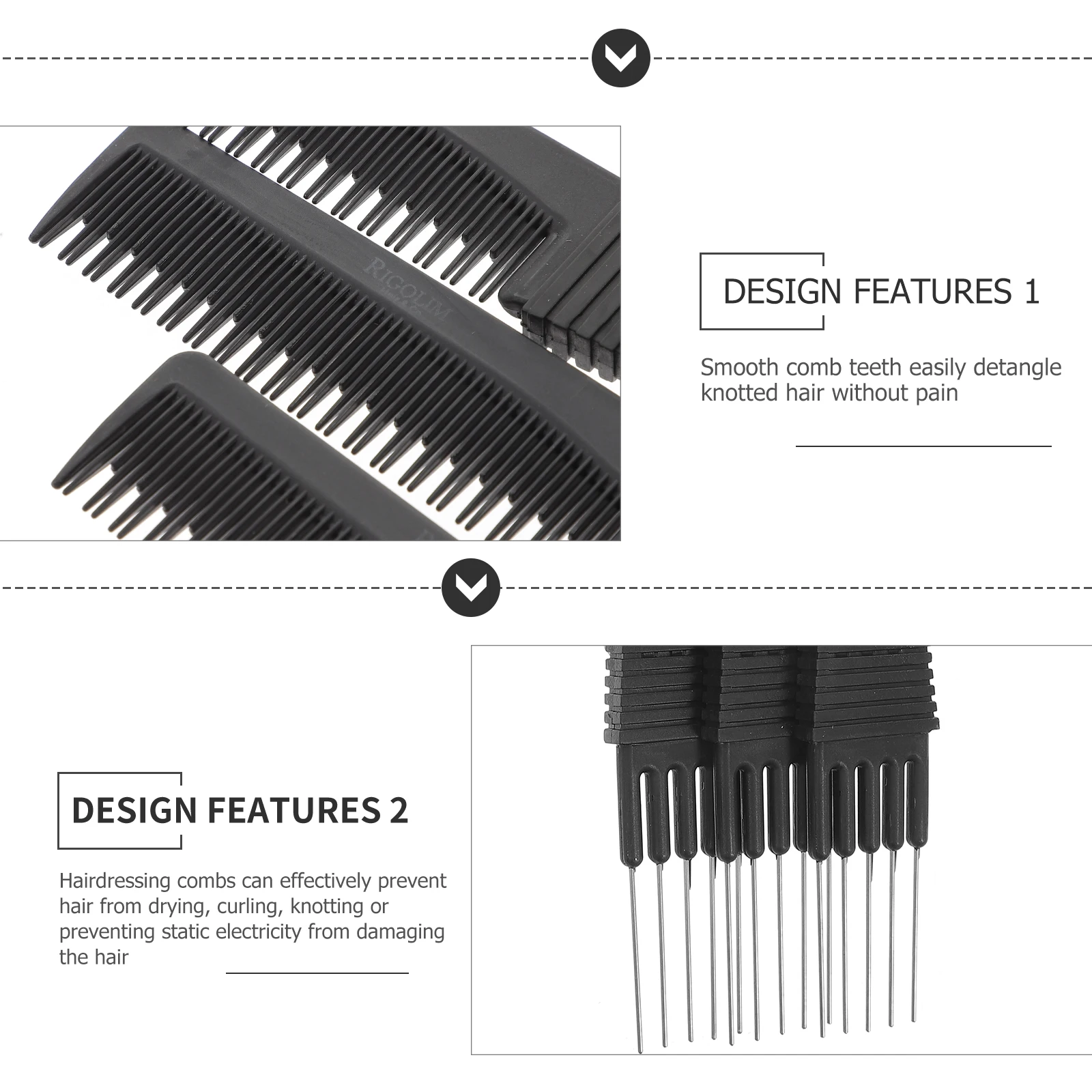 

3Pcs Multifunction Hair Comb Black Carbon Fiber Anti-Static Steel Wire Hairstyle Tool Compact Durable Haircut Comb