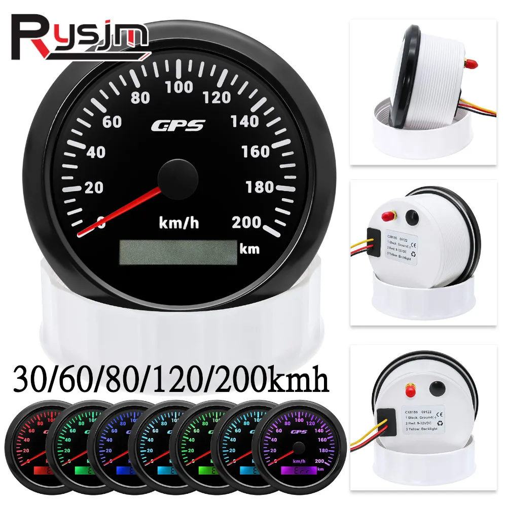 60/120/200KMH 85MM GPS Speedometer Gauge 7 Color Light with GPS Antenna Waterproof Motorcycle Boat Car Truck Speed Gauge Meter