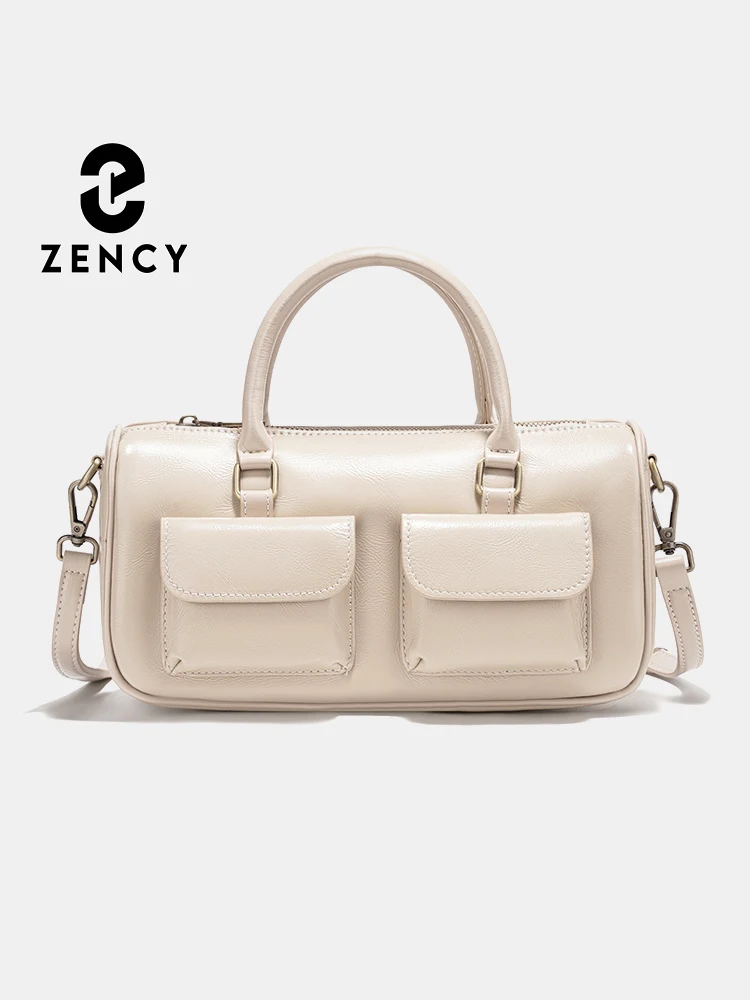 Zency Apricot Genuine Leather Cowhide Leather Shoulder Bag Design Handbag Women Shoulder Bag Multi-functional Crossbody Bags
