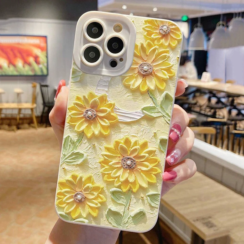 

Daisy Sunflower For iPhone 16 15 12 11 14 13 Pro Max Case Moon Pattern Phone Case For iPhone XS Max XR X 7 8 Plus SE 2022 Cover