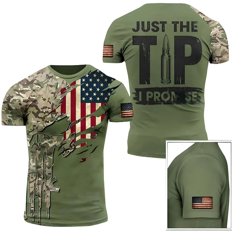 USA US Desert Camouflage T Shirt for Men Clothing Quick Dry 3D Skull Printed T-Shirt Short Sleeve Olive Beige Tee Shirts Clothes