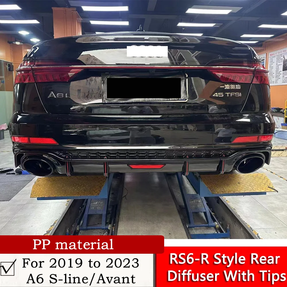 

RS6-R Style Black Glossy Rear Diffuser With Tips For 2019 to 2023 A6 S-line/Avant Modification LED Navigation Light Rear Lip