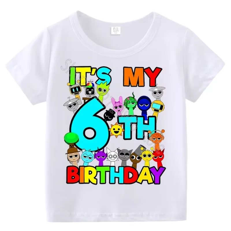 Kids Birthday Cute Cartoon Characters Graphic T-Shirt, Soft Cotton Crew Neck Tee, Casual Party Wear for Boys & Girlsdf0019