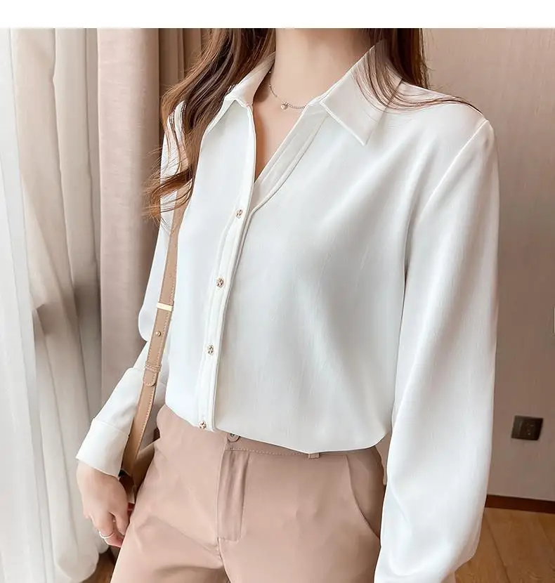 Early Autumn New White Chiffon Shirt with a Female Design Sense Niche and Western-style Fashion Long Sleeved and High-end Top