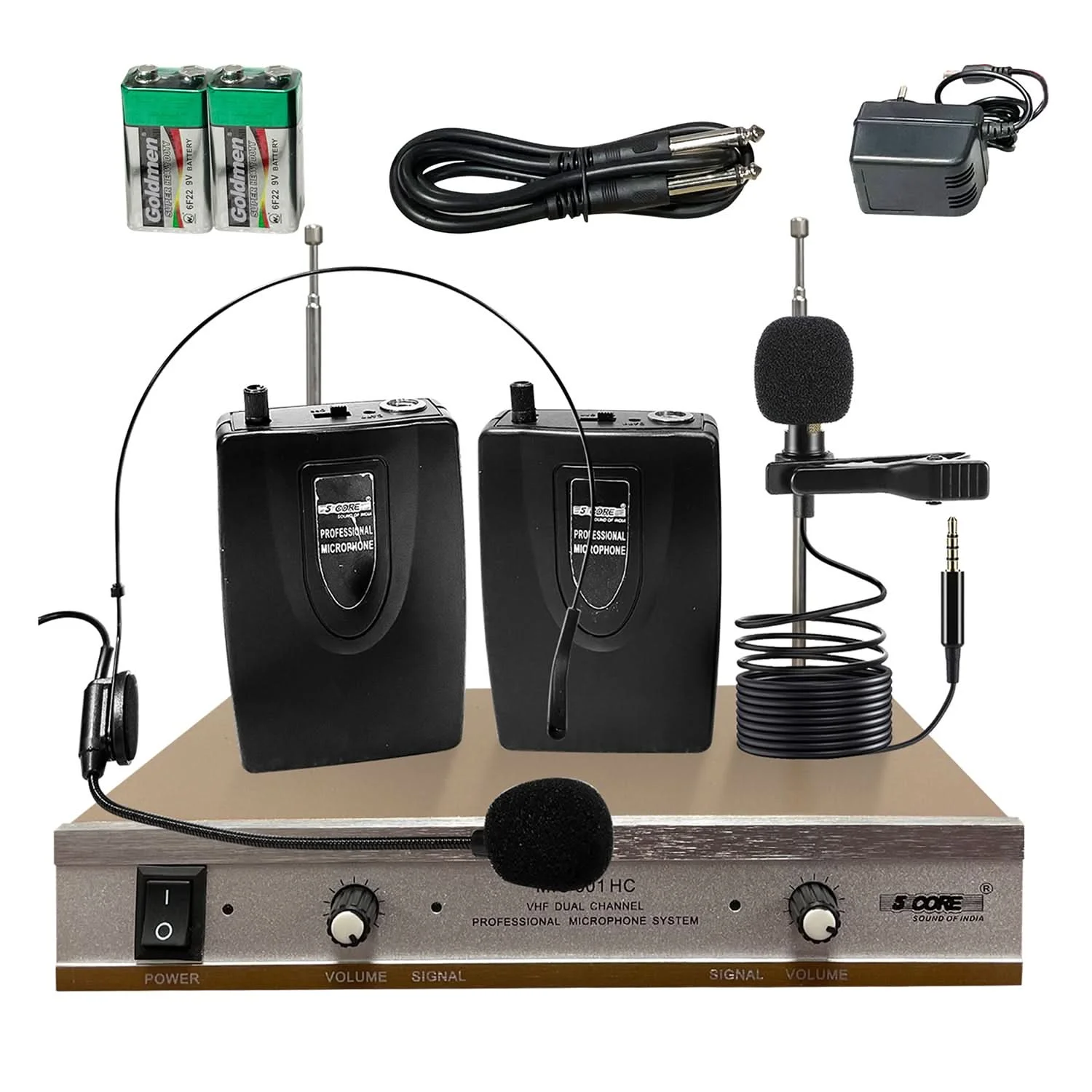 

5 Core Wireless Microphones w 1 Headset 1 Collar Mic + Receiver Microfono Inalambrico 165ft Range WM 301 HC