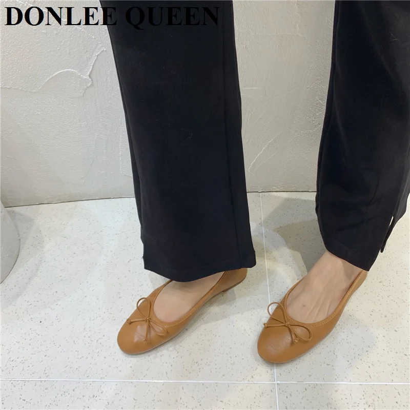 Big Size 41 Women Flats Spring Ballet Shoes Slip on Loafer Round Toe Shallow Bowtie Ballerina Soft Moccasin Female Zapatos Mujer