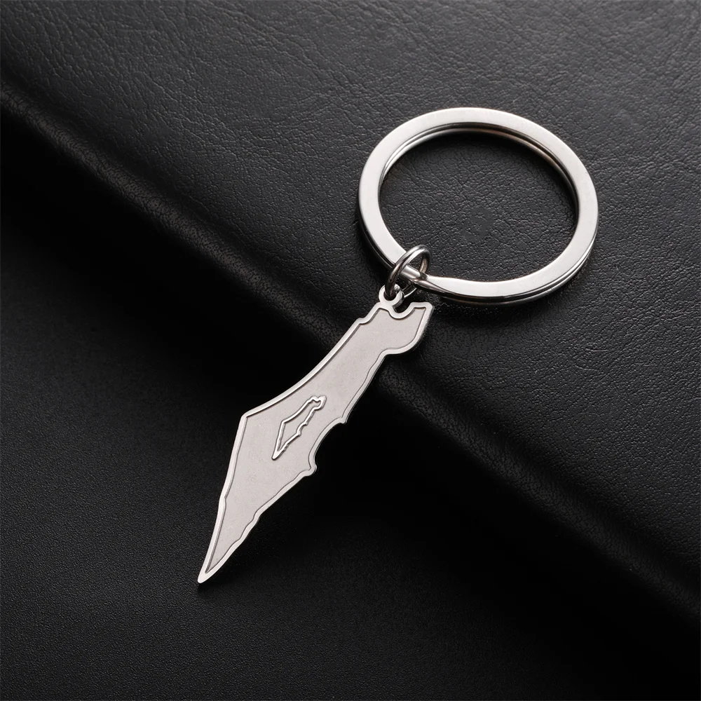 Jeshayuan Palestine Map Pendant Keychains Stainless Steel Country Map Car Keychain for Women Men Couple Keyring Jewelry