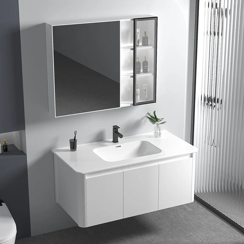 Balcony thickened honeycomb aluminum bathroom cabinet combined wash basin ceramic integrated basin toilet washstand