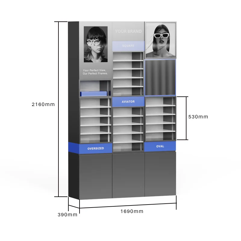 custom.High End  Eyeglasses Display Showcase Wooden Eyewear Cabinet Counter Retail Optical Store Display Furniture