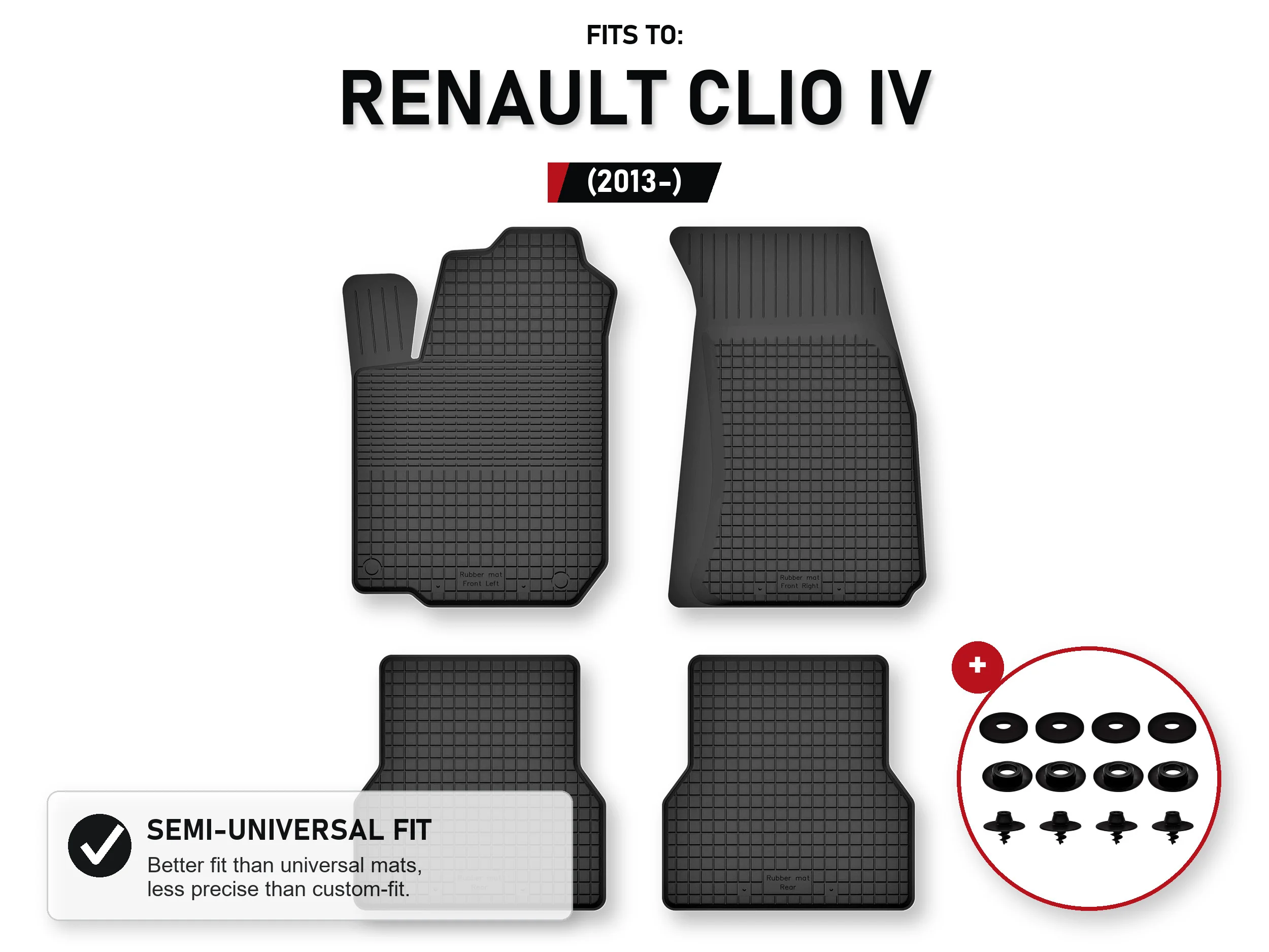 Rubberen matten, dienbladtype voor: Renault Clio Iv 2013- 4 stuks Ze Stoperami