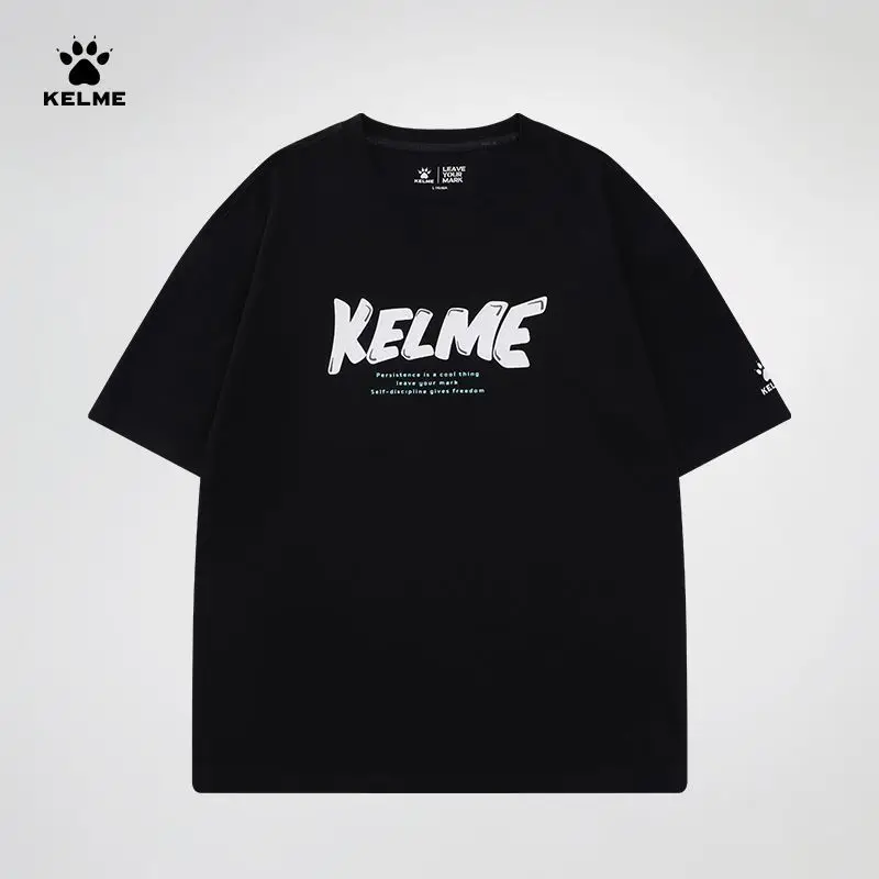 【KELME】Camiseta Masculina de Manga Curta KELME 2025 Verão, Estampada, de Algodão, Moderna, Solta, Gola Redonda