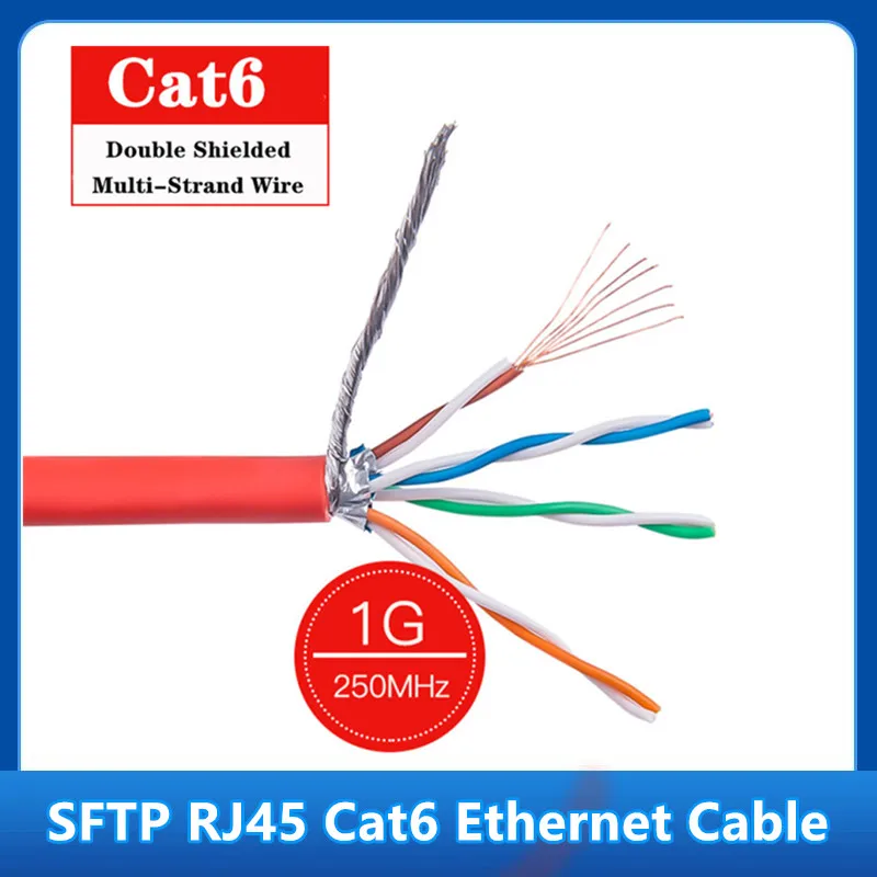 10M 30M Cat 6 SFTP Double Shielded Ethernet Cable 1000Mbps RJ45 Multi-Strand internet Patch Cord LAN Cat6 Network Router Laptops