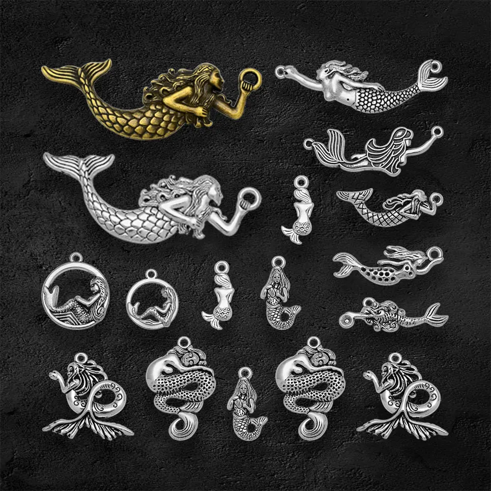 Antique Silver Plated Mermaid Fairy Tale Charms Ocean Pendants For Diy Necklaces Jewelry Making Findings Supplies Accessories