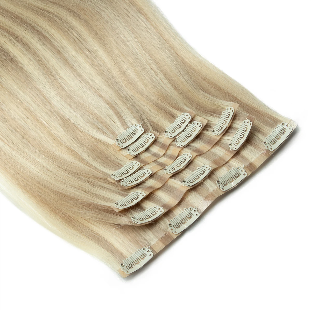 # 4 braune, eingespritzte PU-nahtlose Clip-on-Haare, unsichtbare Clip-Ins, Echthaar-Maschine, Remy, 7 Stück, 100–120 g, 61 cm, unsichtbare Haarspangen – Detail 6
