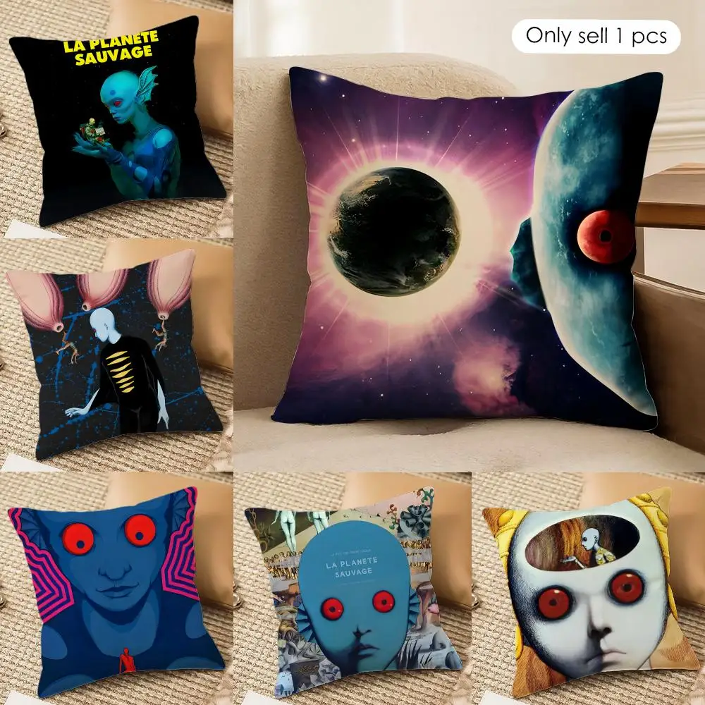 Fantastic La Planete Sauvage Cushion Cover Silky Short Plush Invisible Zipper Dustproof Sofa Pillow Case for Home Decor
