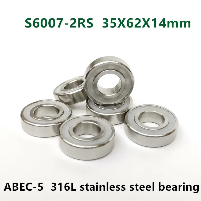 10pcs S6007-2RS stainless steel 316L deep groove ball bearing 35*62*14 mm waterproof  anti-corrosion bearings 6007 -2RS 35x62x14