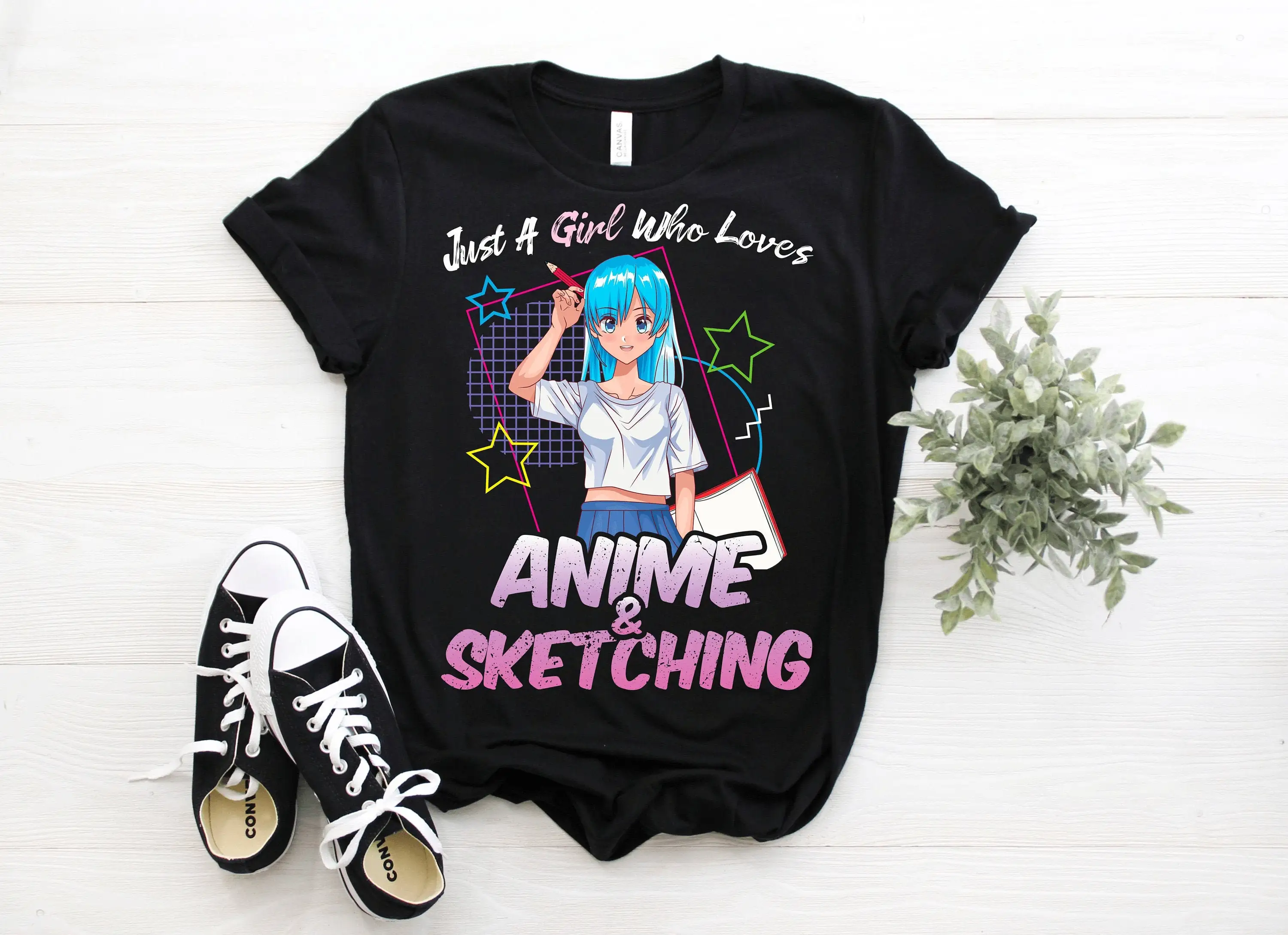 Just A Girl Who Loves Anime Sketching T Shirt Manga Lover Japanese Cosplay Fan Drawing Decals Birthday Present